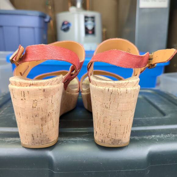 Kork-Ease Austin Wedge Sandals Red Leather Heel Slingback Women's 10 Comfort - Picture 6 of 8